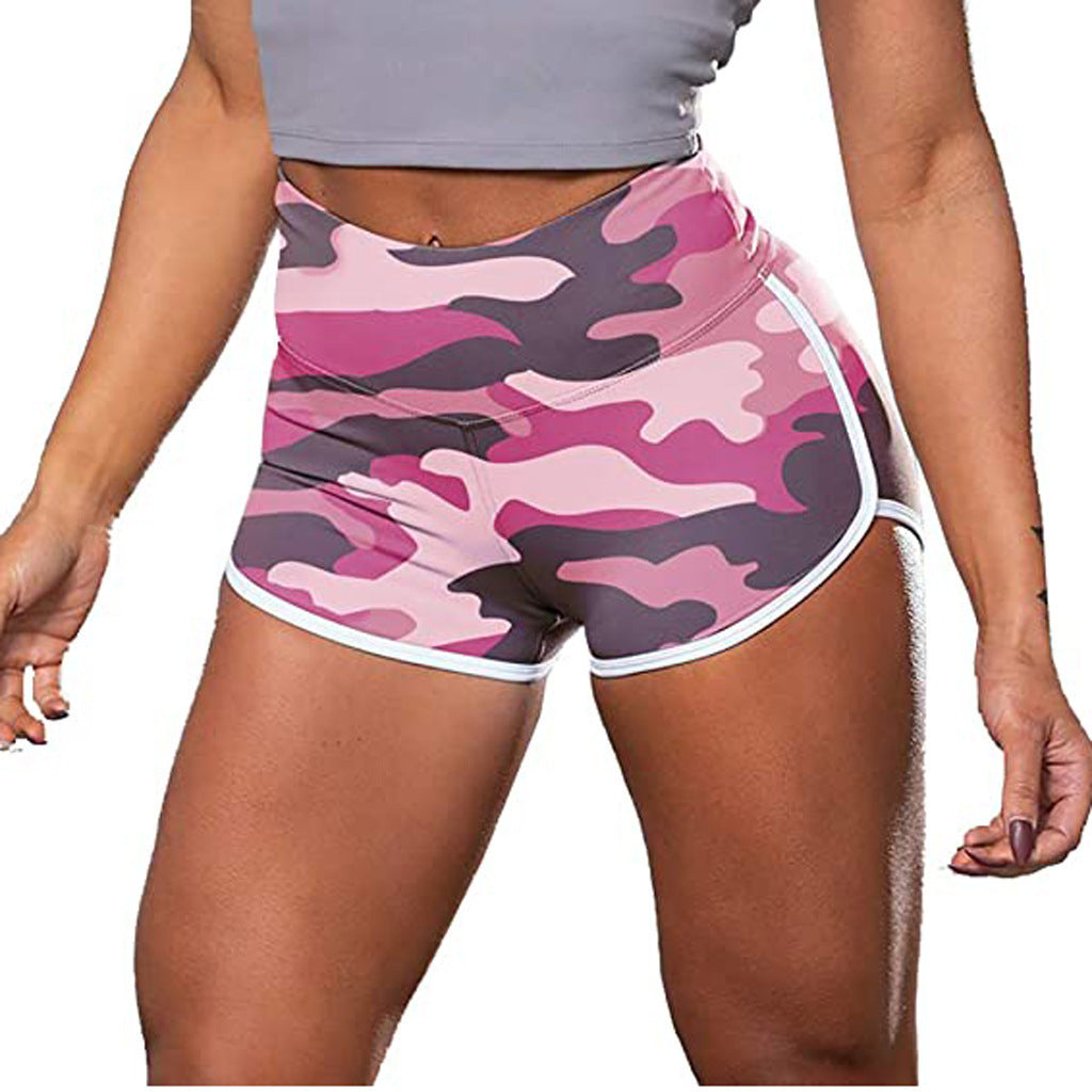 Pantaloncini fitness donna camouflage tie-dye, effetto sollevamento fianchi