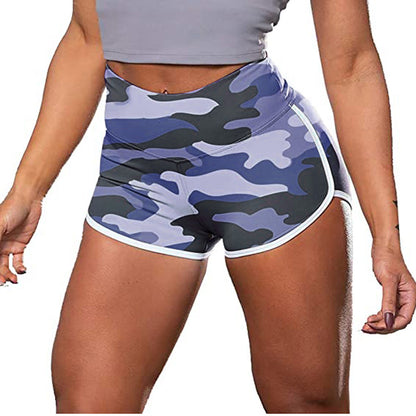 Pantaloncini fitness donna camouflage tie-dye, effetto sollevamento fianchi