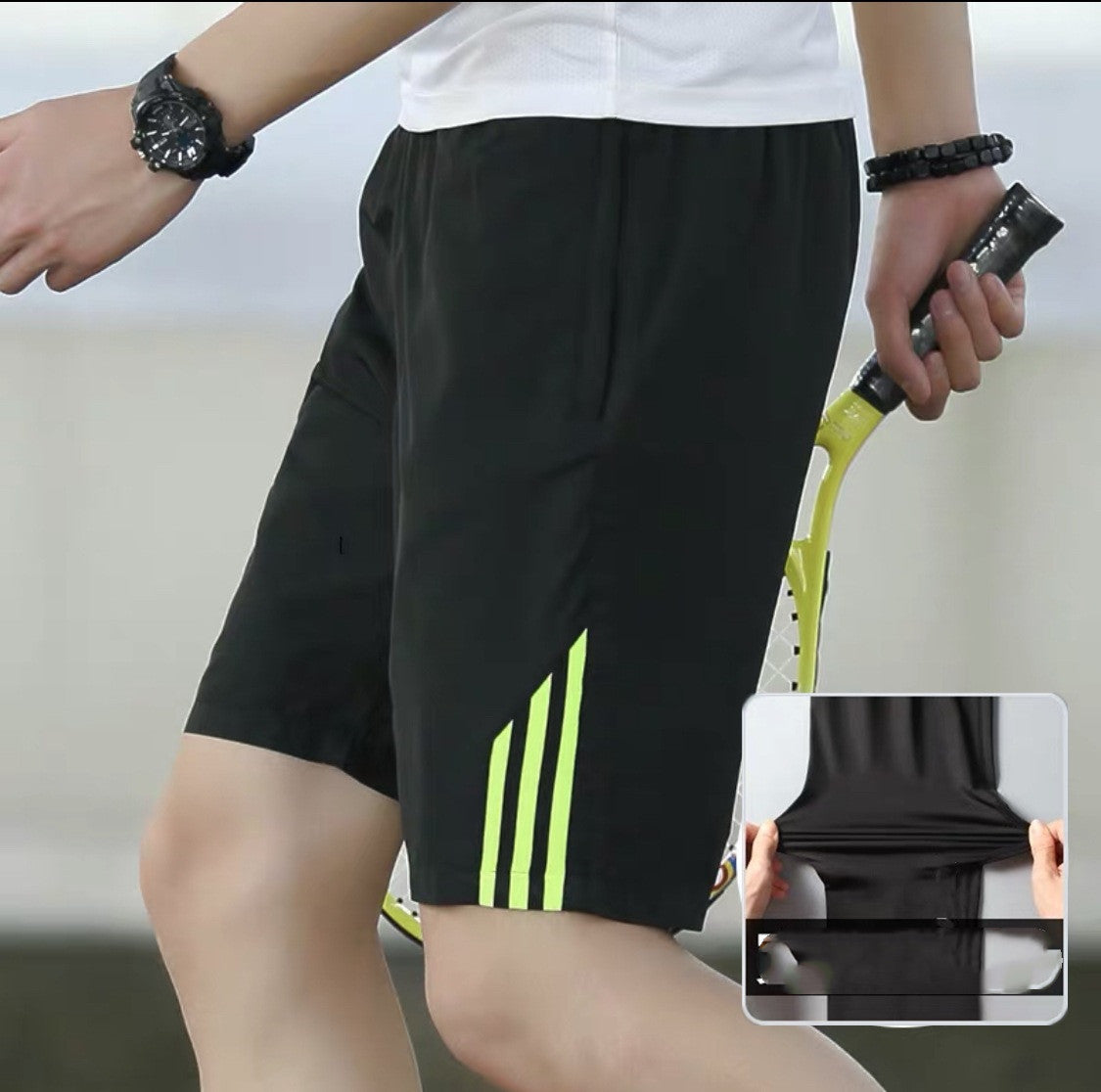 Pantaloncini sportivi uomo a tre bande elasticizzati e quick-dry